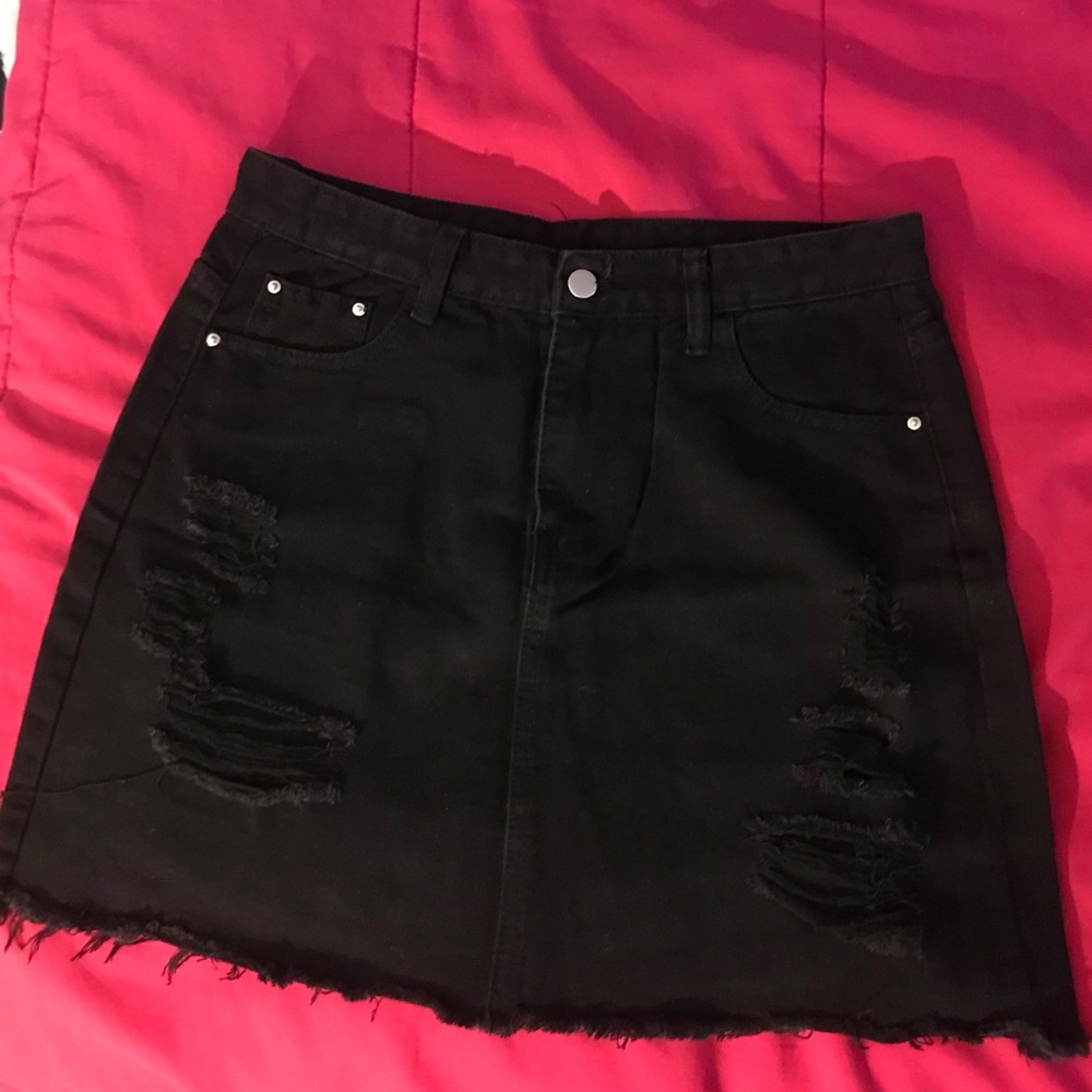 Black ripped jean skirt